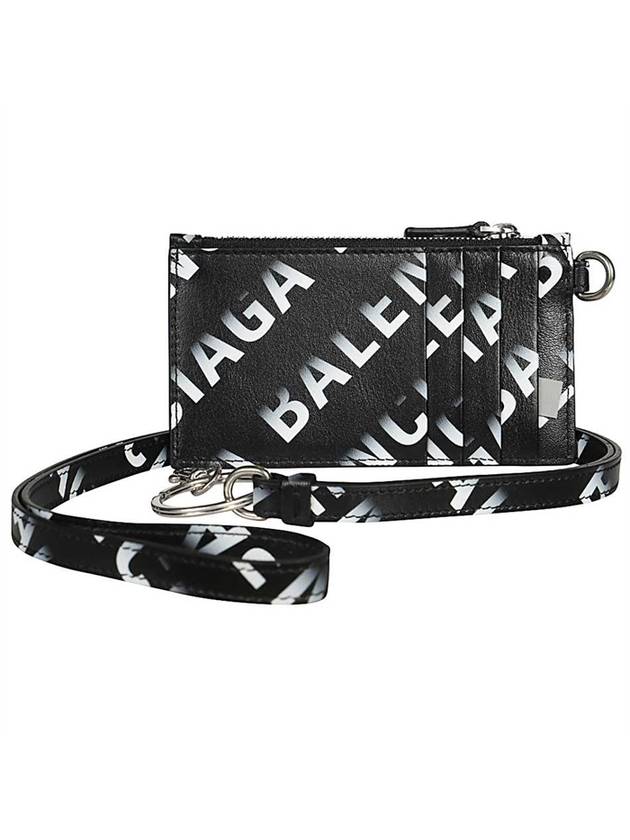 Luxury Balenciaga Logo All Over Print Cash Keyring Card Case Black