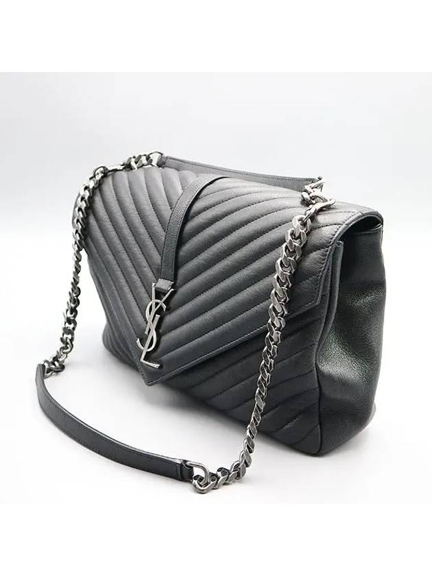 Luxury Saint Laurent 600278 Black leather YSL silver logo decoration COLLEGE large L size tote bag shoulder strap 2WAY