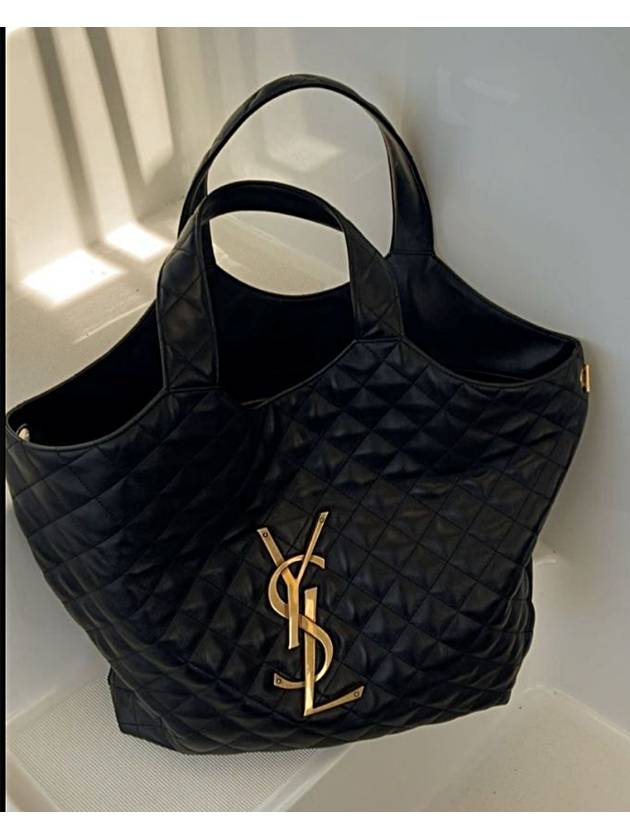 Luxury Saint Laurent Icare Gold Logo Maxi Shoulder Bag Black