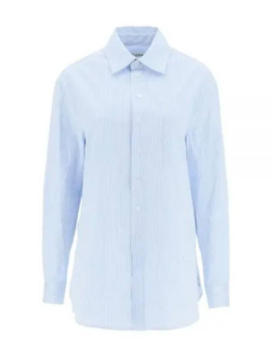 Luxury Saint Laurent Striped Cotton Poplin Monogram Long Sleeve Shirt Blue