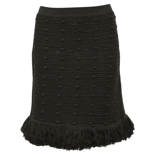 Luxury Bottega Veneta Mini Knitted Fringed Skirt in Green Cotton