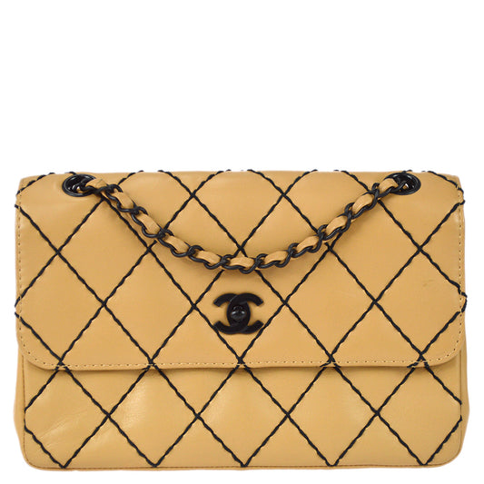Luxury Chanel Black Calfskin Wild Stitch Straight Flap Bag