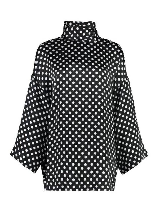 Luxury Saint Laurent Polka Dot Bow Satin Blouse Black