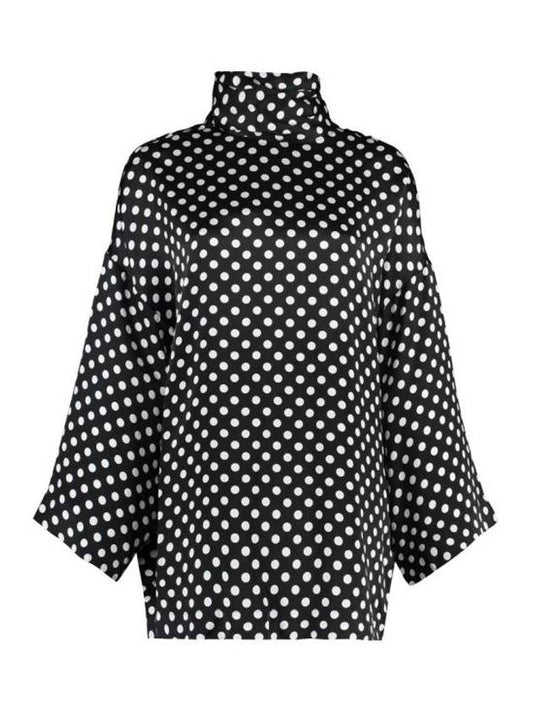 Luxury Saint Laurent Polka Dot Bow Satin Blouse Black