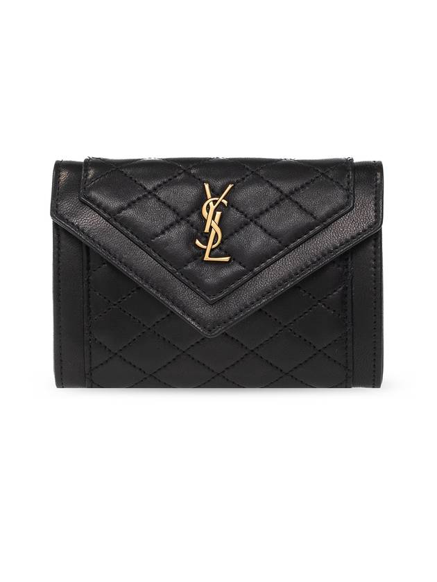 Luxury Saint Laurent Gabi Envelope Quilting Small Lambskin Half Wallet Black