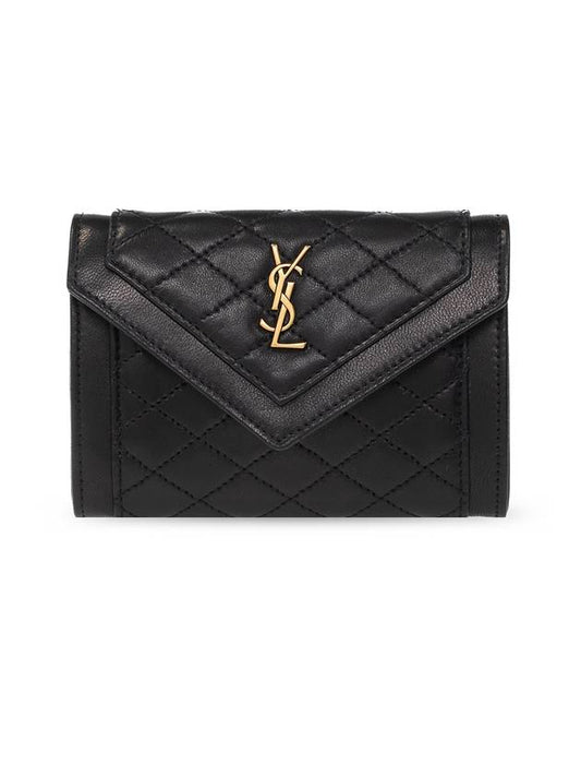 Luxury Saint Laurent Gabi Envelope Quilting Small Lambskin Half Wallet Black
