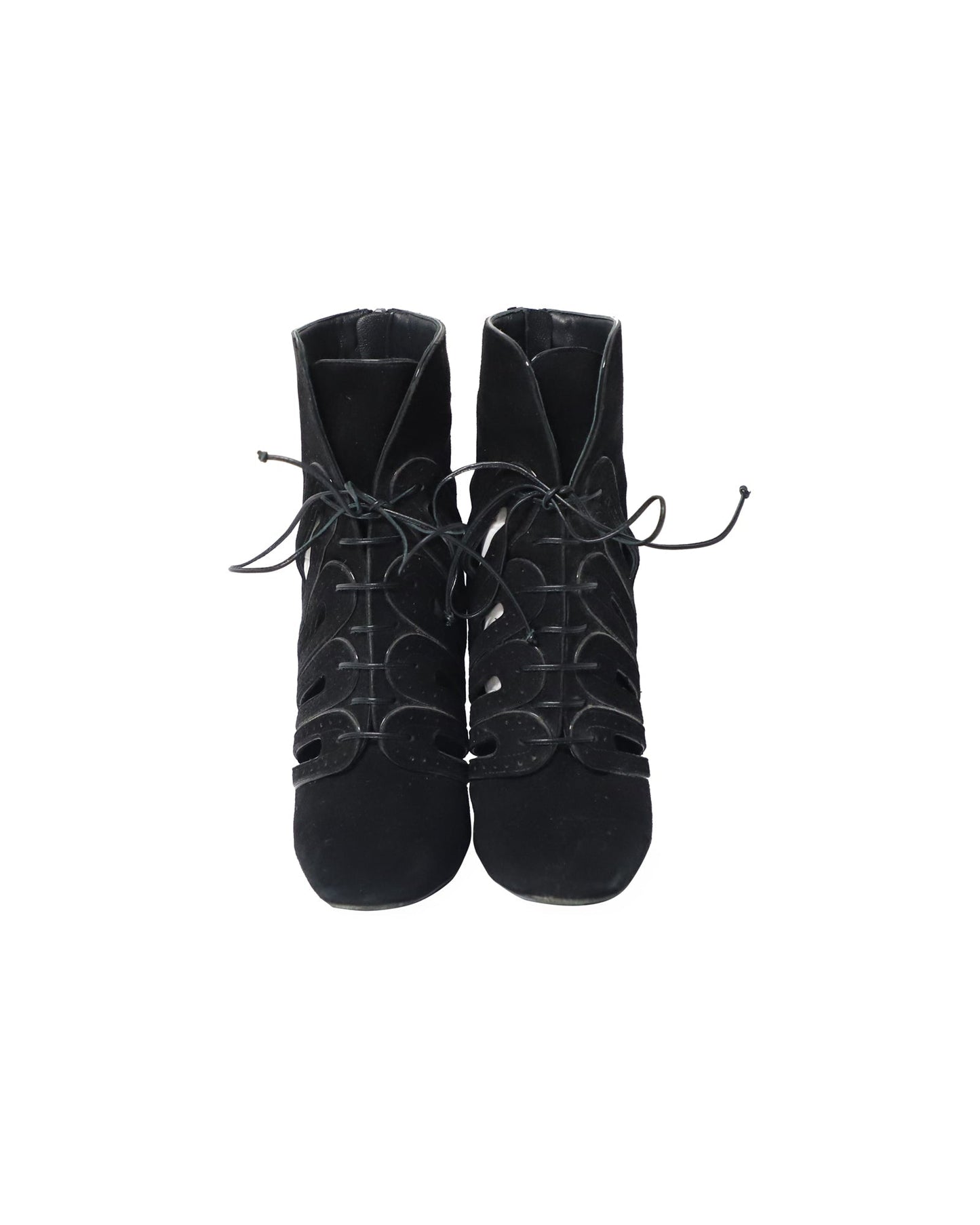 Luxury Bottega Veneta Cutout Lace-Up Detail Ankle Boots in Black Suede