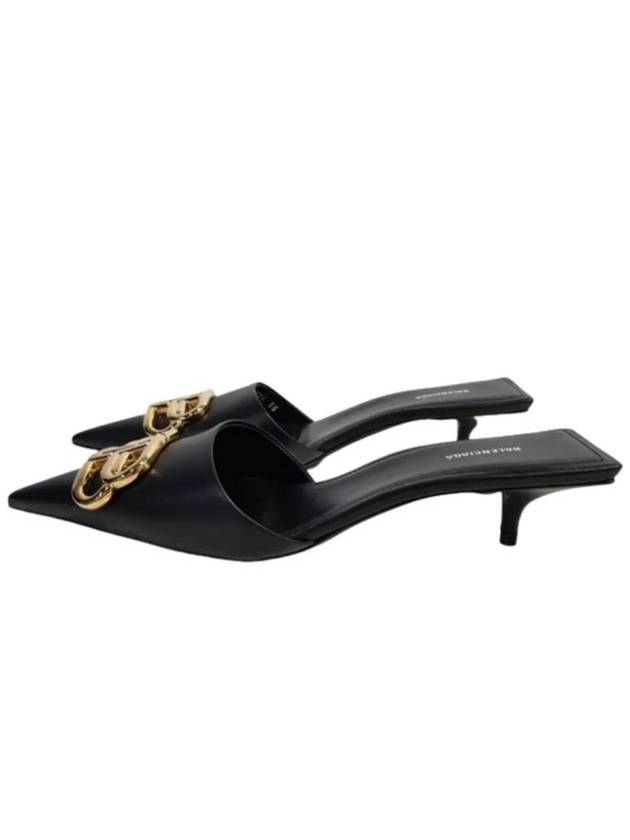 Luxury Balenciaga Gold BB Logo Mule Heel Black