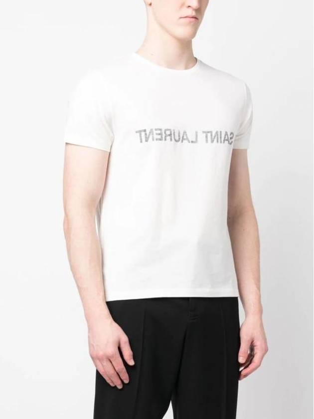 Luxury Saint Laurent Reverse Logo Print Cotton Short Sleeve T-Shirt White