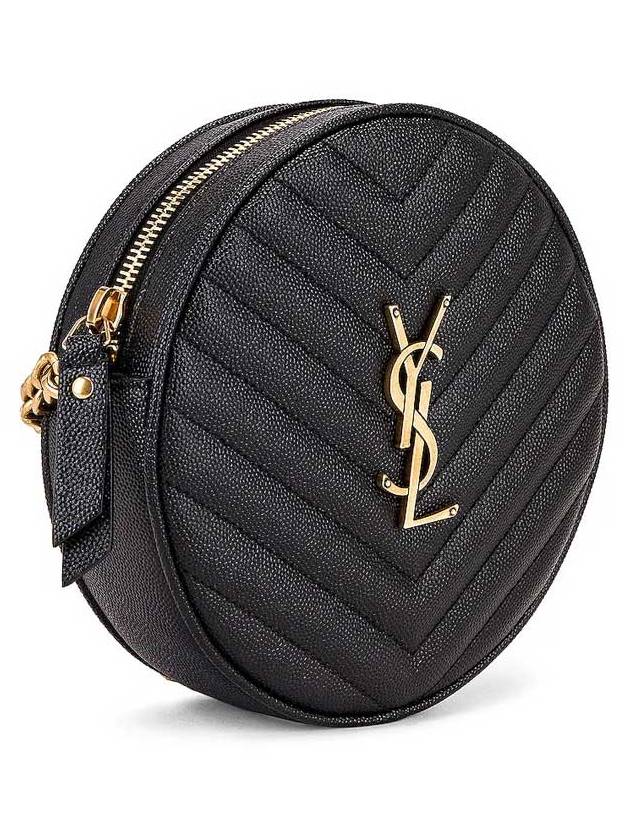 Luxury Saint Laurent Chevron Quilted Round Camera Cross Bag Black