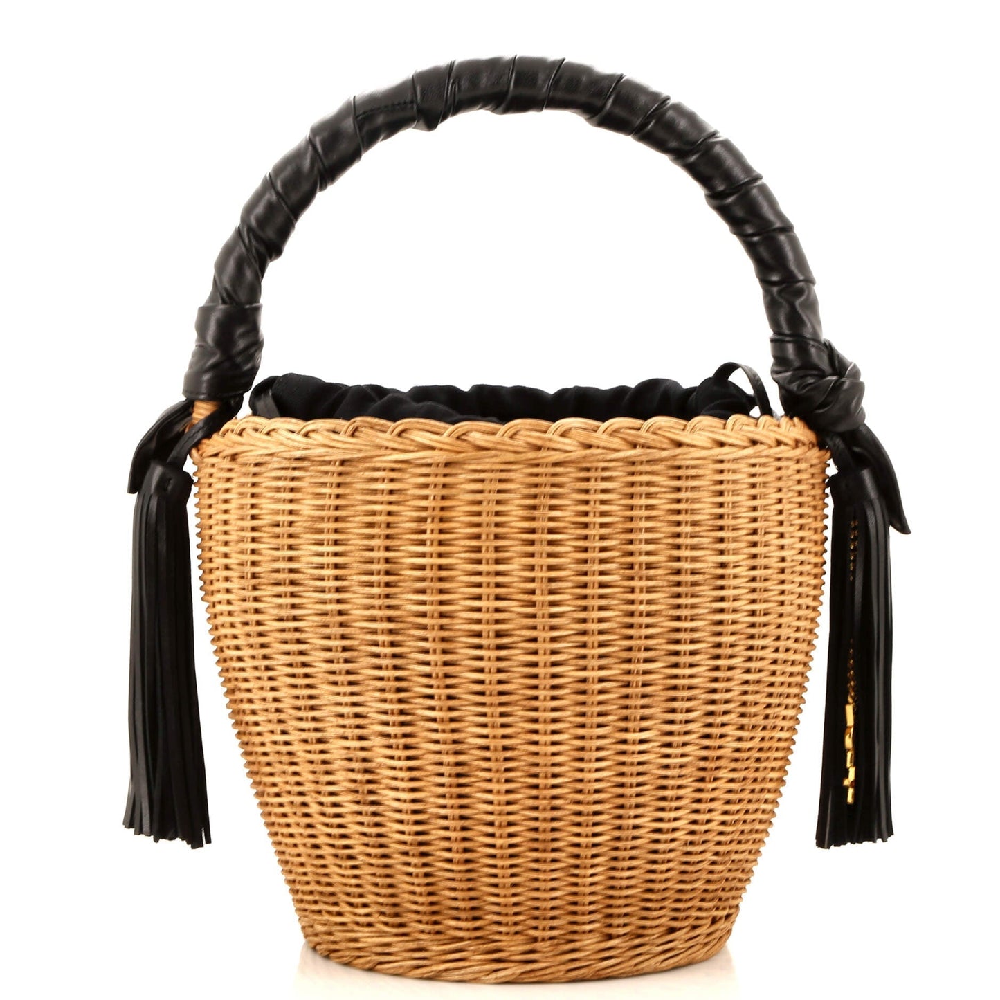 Luxury Saint Laurent Panier Tassel Round Bucket Bag Wicker with Leather