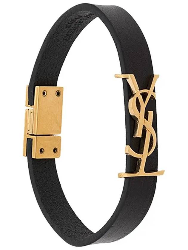 Luxury Saint Laurent Monogram Opyum Leather Bracelet Black Gold
