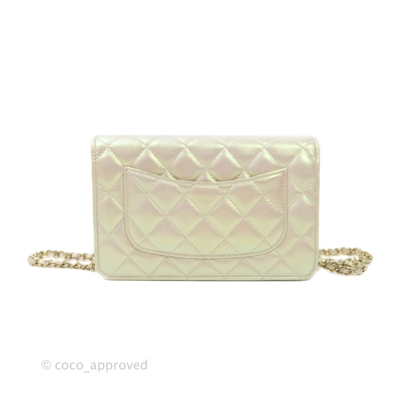 Chanel Quilted Wallet on Chain WOC Iridescent Ivory Light Gold Hardware