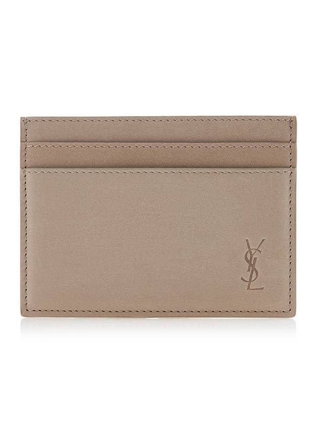 Luxury Saint Laurent Cassandre Debossed Logo Leather Card Wallet Beige