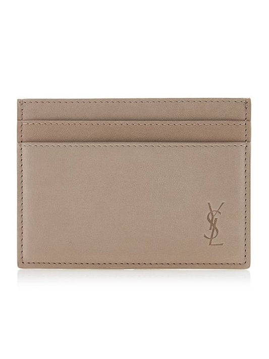 Luxury Saint Laurent Cassandre Debossed Logo Leather Card Wallet Beige