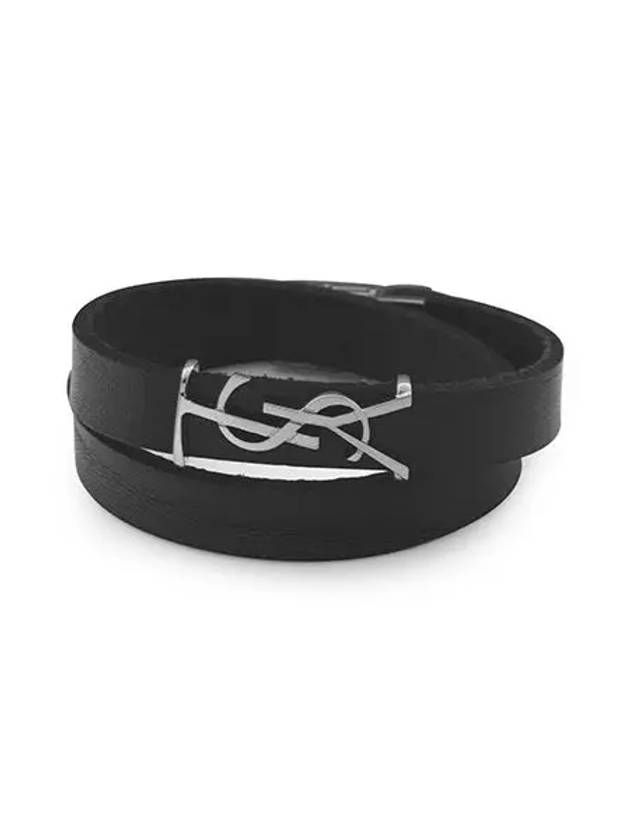 Luxury Saint Laurent Opyum Double Wrap Leather Bracelet Black