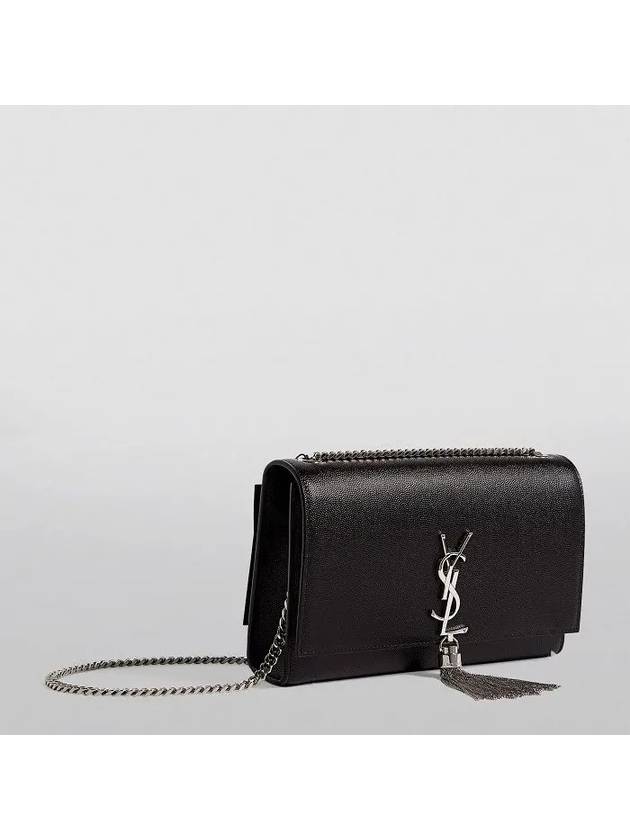 Luxury Saint Laurent Kate Silver Tassel Chain Shoulder Bag Black
