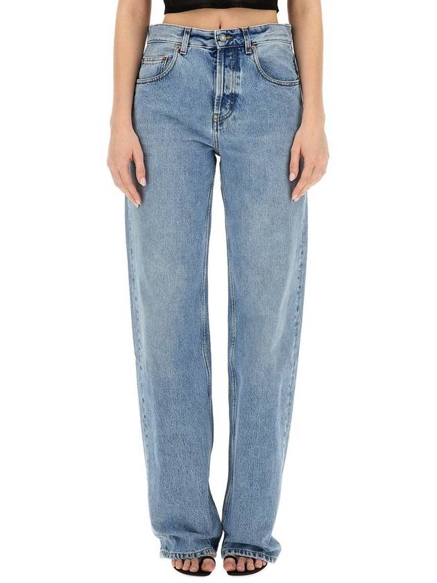 Luxury Saint Laurent Loose Fit Denim Straight Pants Blue