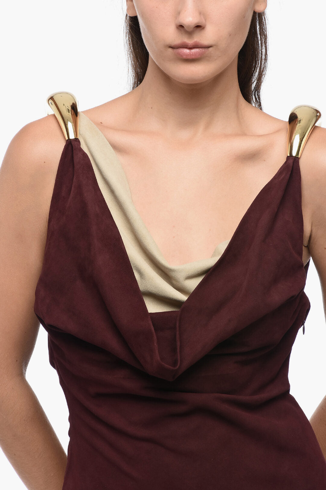 Luxury Bottega Veneta Suede Leather FLUID Dress With Statement Shoulders Straps