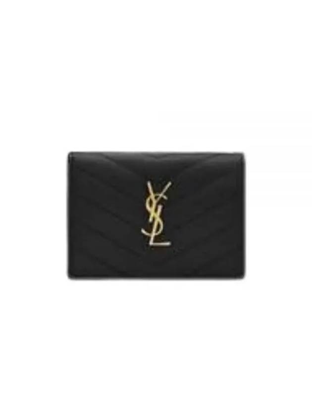Luxury Saint Laurent Monogram Caviar Leather Flap Card Wallet Black