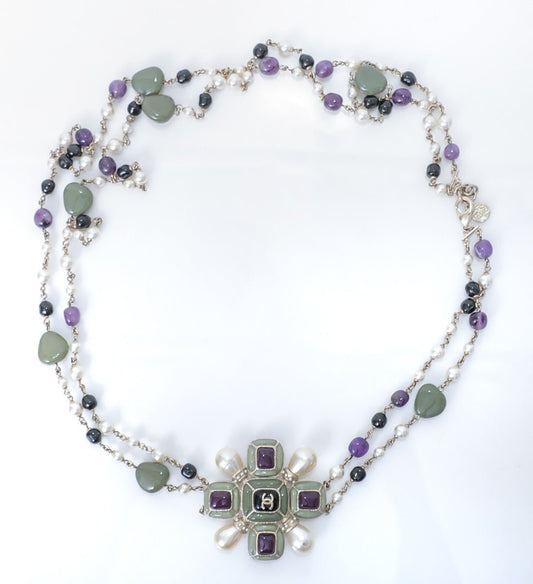 Chanel 100 Anniversary Multicolor Stones Pearls Necklace