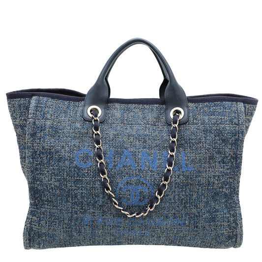Chanel Blue Deauville Shopping Tote Bag Large