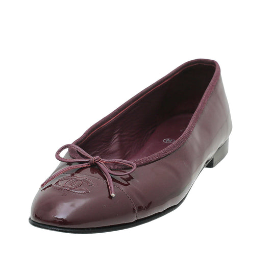 Chanel Burgundy CC Cap Toe Flat Ballerina 40
