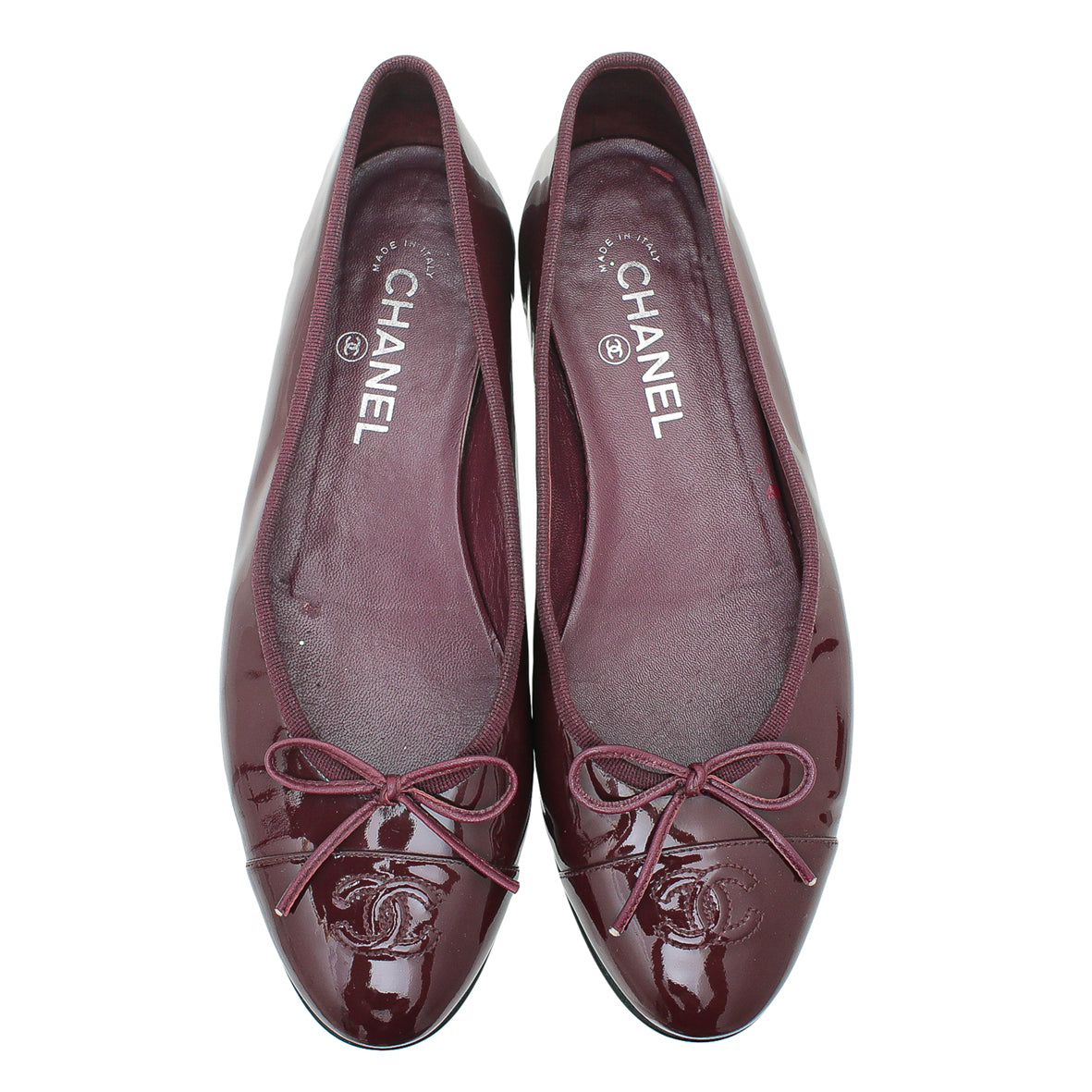 Chanel Burgundy CC Cap Toe Flat Ballerina 40
