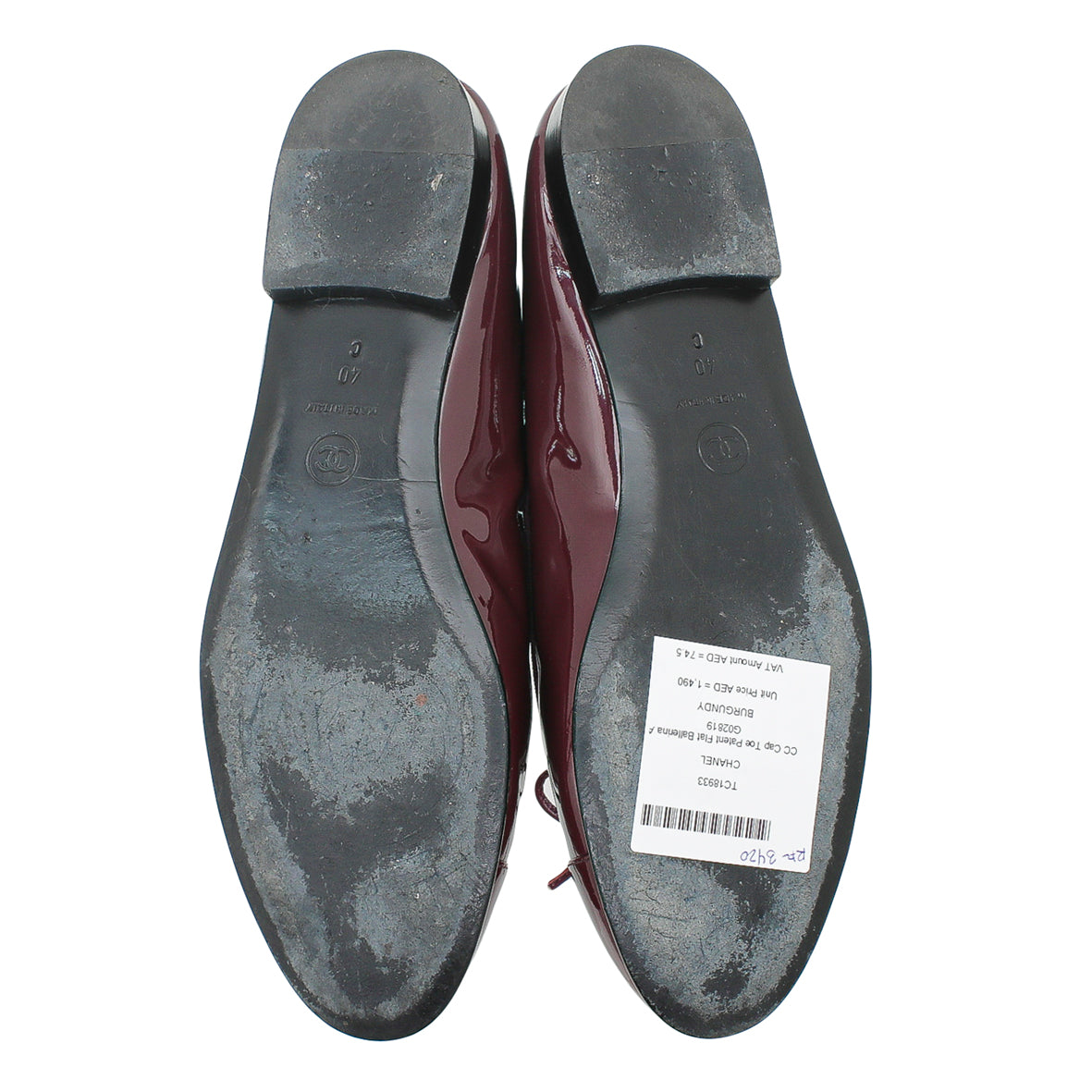 Chanel Burgundy CC Cap Toe Flat Ballerina 40