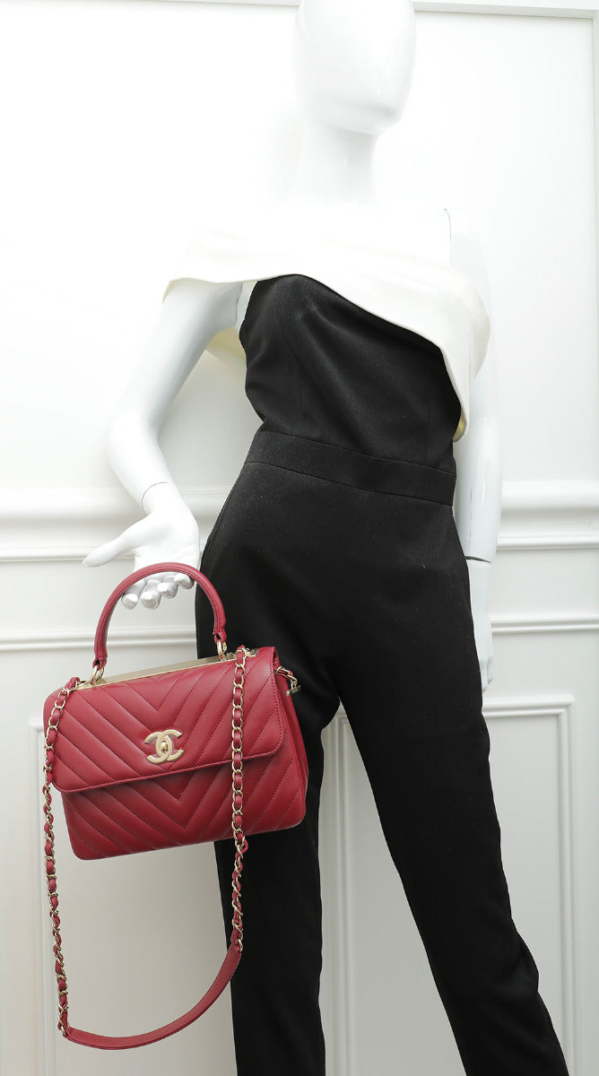 Chanel Red CC Chevron Trendy Small Bag