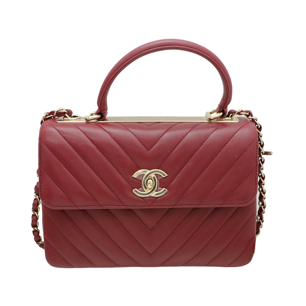 Chanel Red CC Chevron Trendy Small Bag