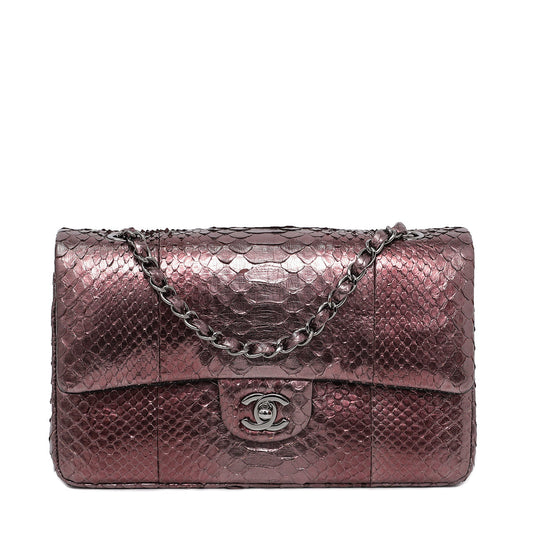 Chanel Bronze Python CC Classic Double Flap Medium