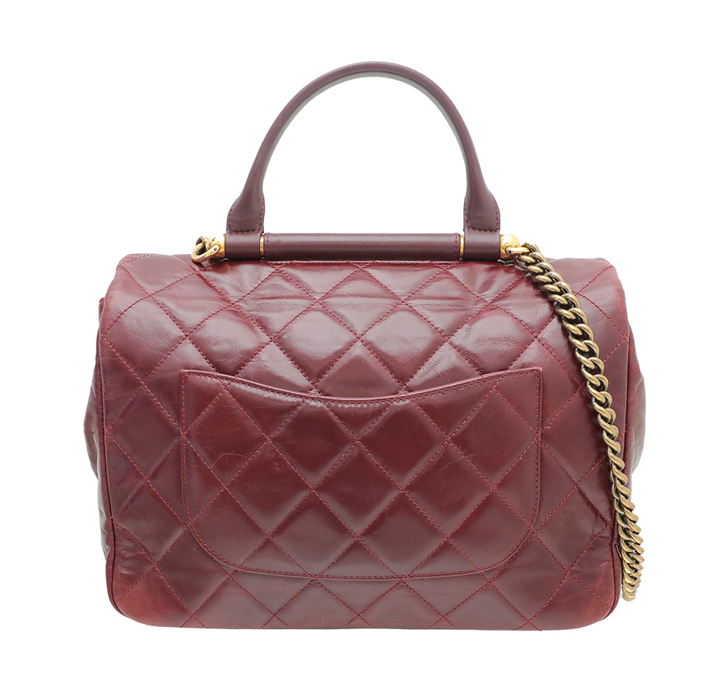 Chanel Burgundy CC Glazed Gold Bar Top Handle Flap Bag