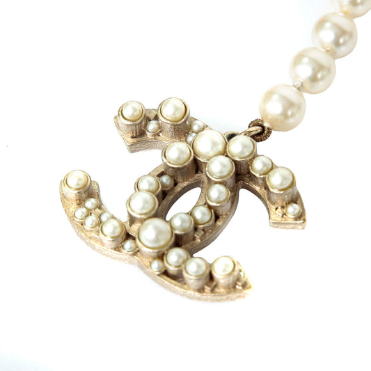 Chanel Light Gold CC Long Pearls Necklace