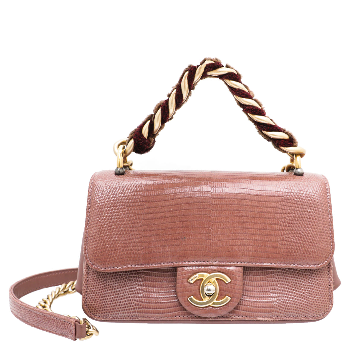 Chanel Moss Rose CC Straight Lined Lizard Mini Bag
