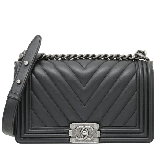 Chanel Black Chevron Boy Medium Bag