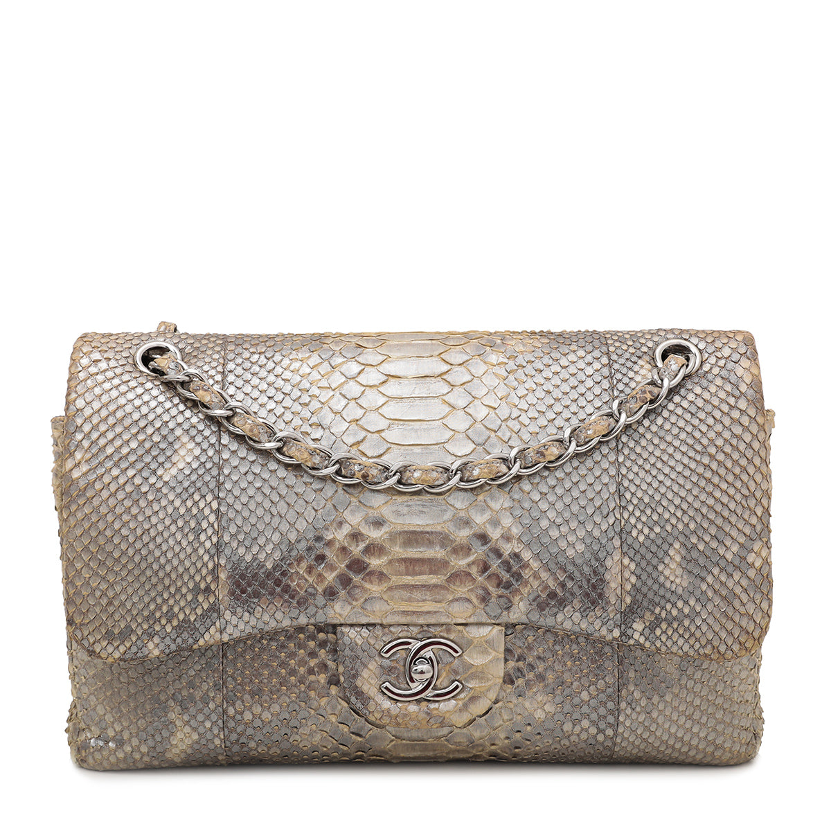 Chanel Metallic Beige Ombre Python Classic Flap Bag Jumbo