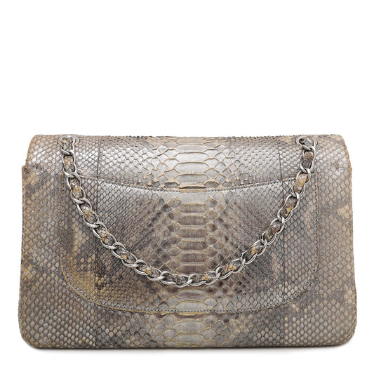Chanel Metallic Beige Ombre Python Classic Flap Bag Jumbo