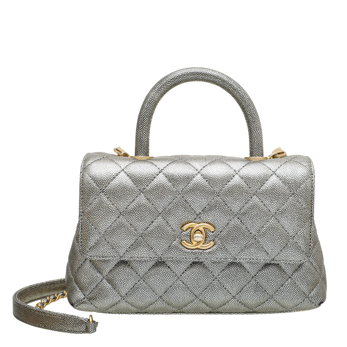 Chanel Metallic Silver Coco Handle Mini Bag