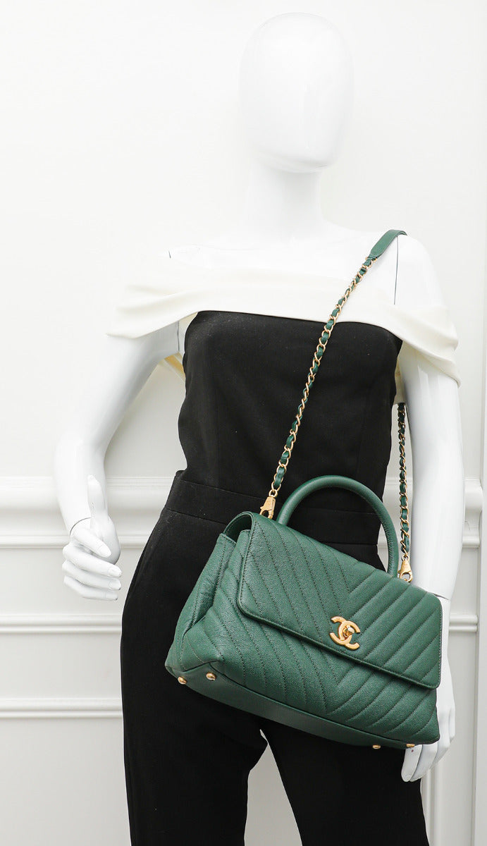 Chanel Olive Green Chevron Coco Handle Small Bag
