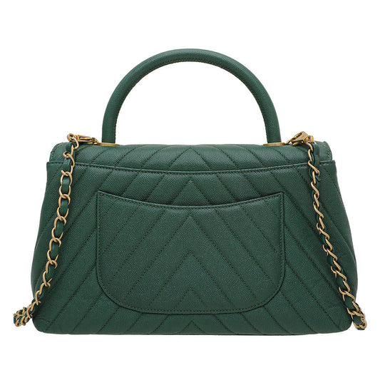 Chanel Olive Green Chevron Coco Handle Small Bag