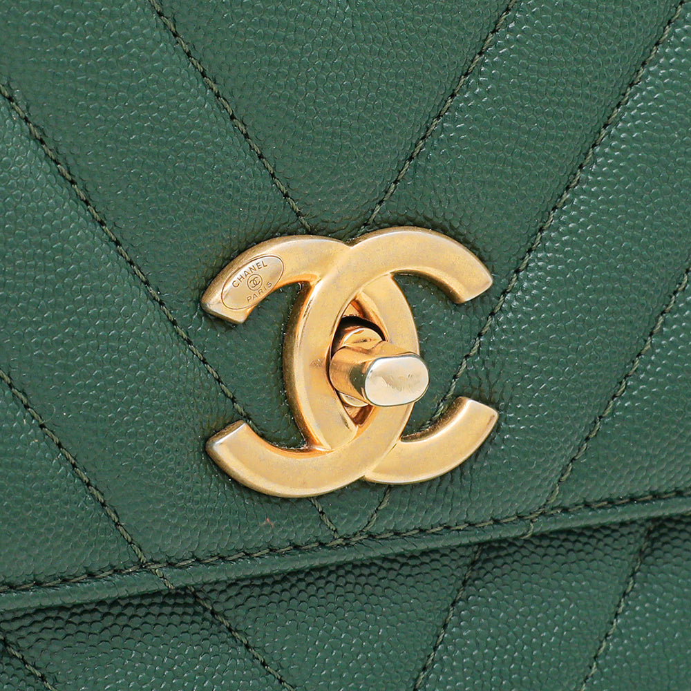 Chanel Olive Green Chevron Coco Handle Small Bag