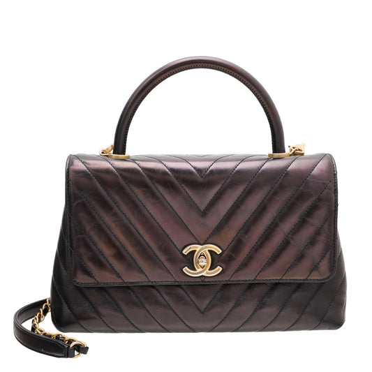 Chanel Black Coco Handle Chevron Small Flap Bag