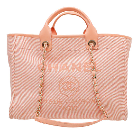 Chanel Peach Deauville Mixed Fiber Large Shopping Bag