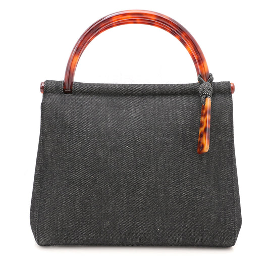 Chanel Black Denim Tortoise Top Handle Bag