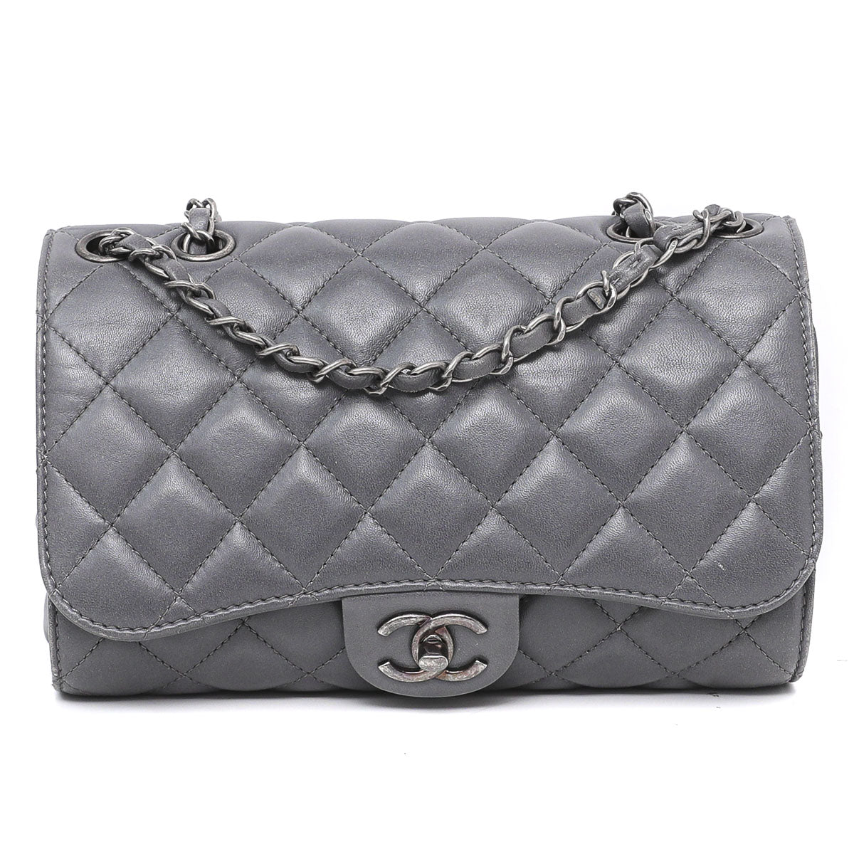 Chanel Gray Drawstring Shopping Flap Bag