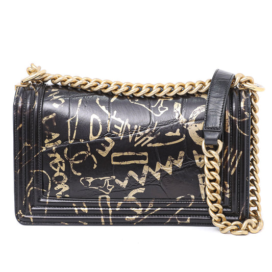 Chanel Black Crocodile Graffiti Boy Bag