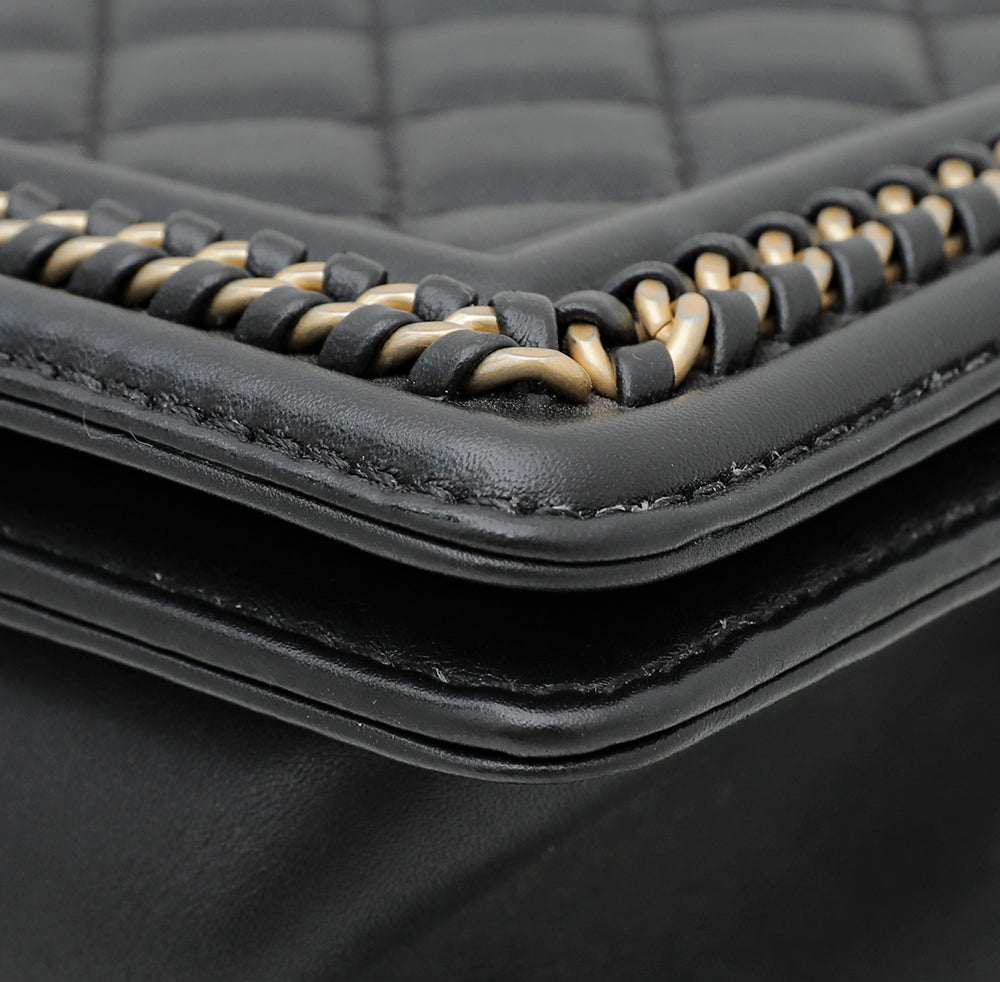 Chanel Black Le Boy Handle Chain Medium Bag