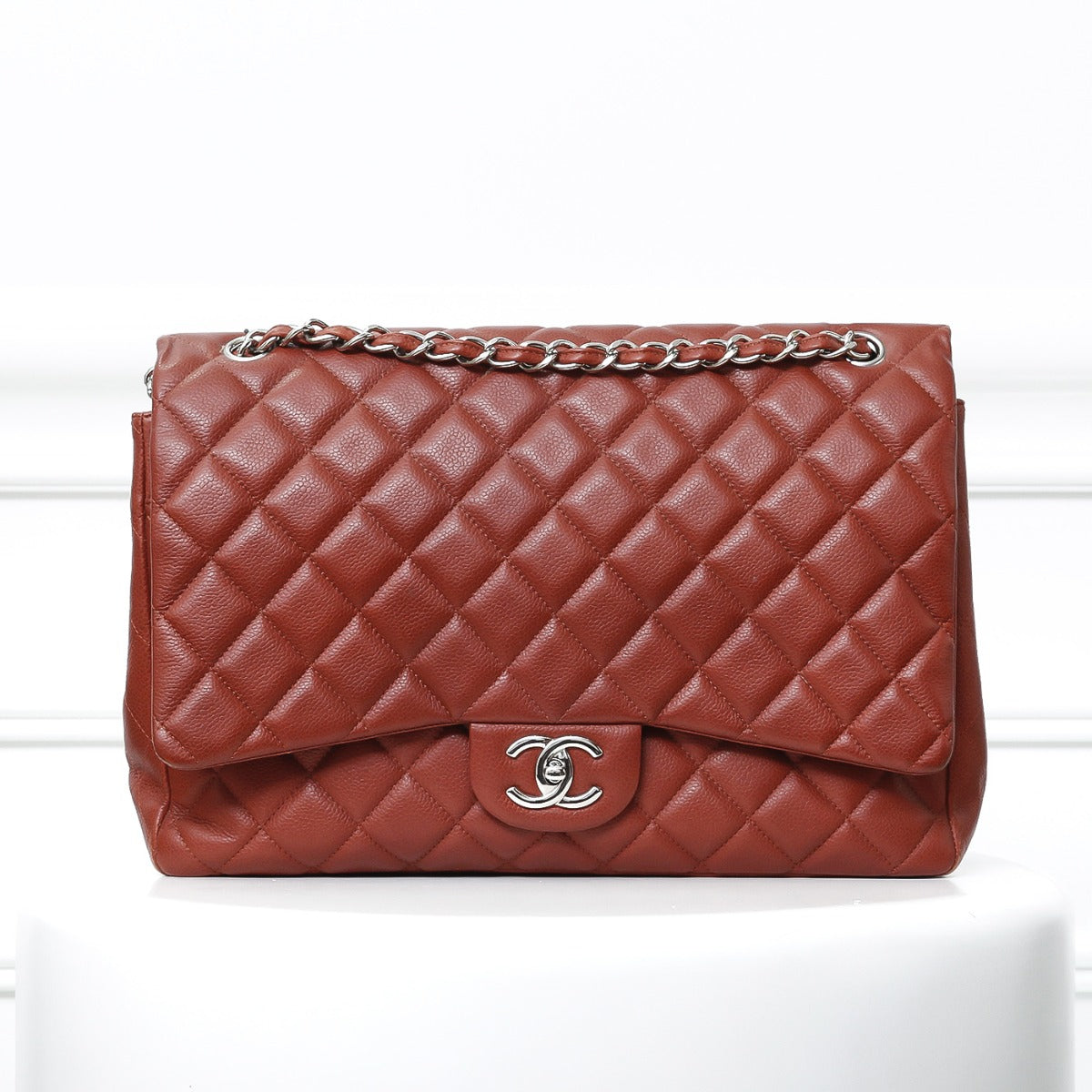 Chanel Red Orange maxi double flap