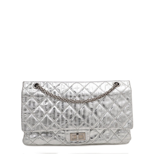 Chanel Metallic Silver Reissue 2.55 Striped Double Flap Bag